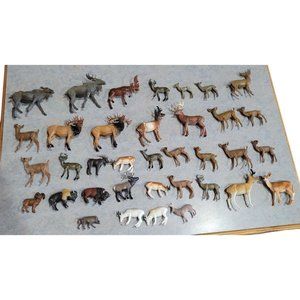 Woodland animal play figurines deer moose elk cake topper, train sets diorama